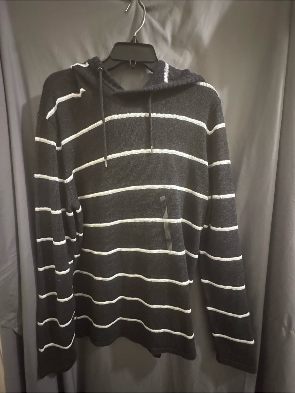 Retrofit Black Hoodie with White Stripes-0047